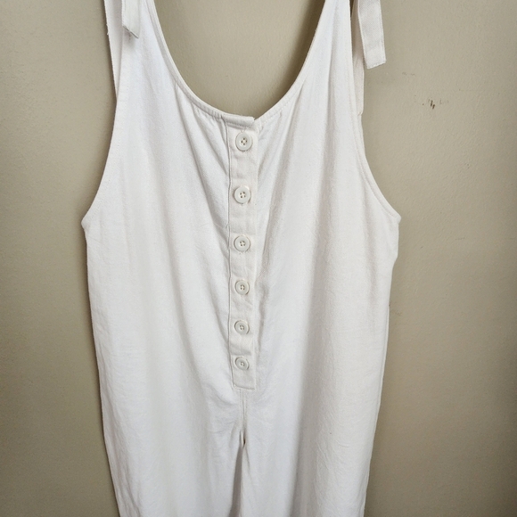 Amuse Society Size S White Button-Down Sleeveless Wide Leg 100% Cotton Overall - Picture 3 of 9